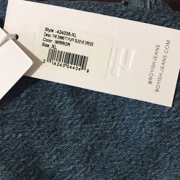 Boyish Emmett Puff Shoulder Denim Dress in Mirror Blue Size XL NWT - Picture 14 of 14